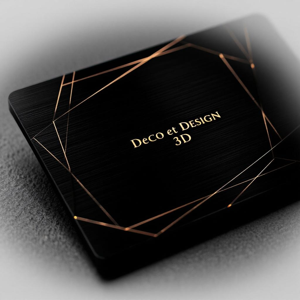 Carte Cadeaux DECO ET DESIGN 3D with elegant geometric design on a black background.
