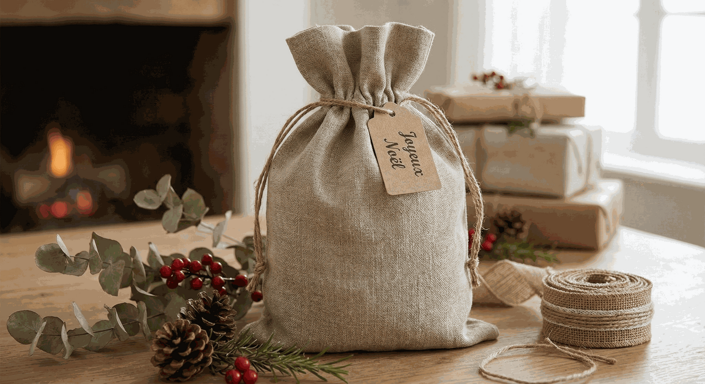 Emballage Cadeau Écoresponsable Avec Sac Lin Naturel Réutilisable - DECO ET DESIGN 3D
