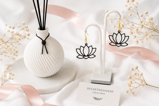Boucles d'oreilles et diffuseur artisanaux imprimés en 3D, idées cadeaux fête des mères