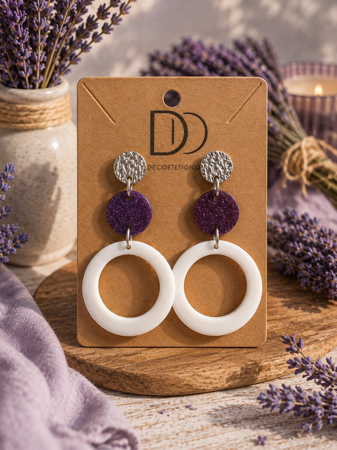 Boucles d’oreilles Dualis Pailletées Douce Provence – bijou imprimé en 3D et résiné à la main