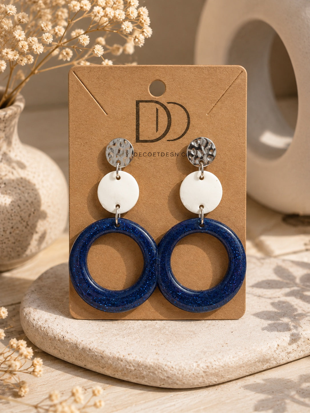 Boucles d’oreilles Dualis Pailletées Nuit Océane – finition brillante en résine époxy