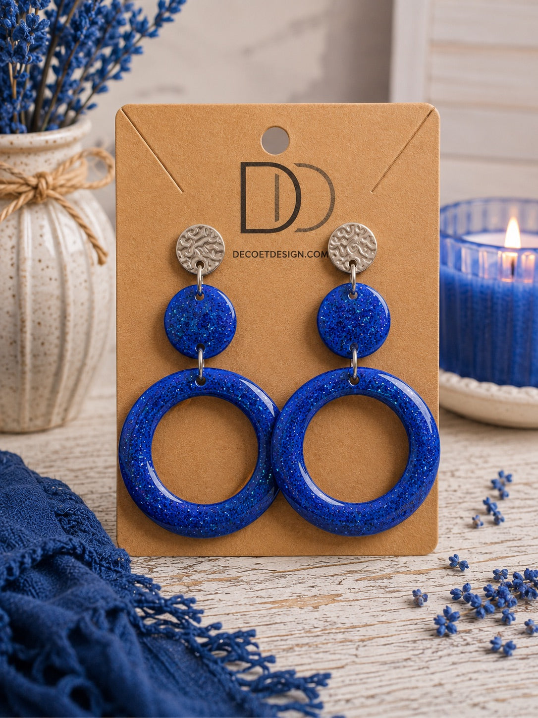 Boucles d’oreilles Dualis Pailletées Bleu Majorelle – bijou artisanal imprimé en 3D