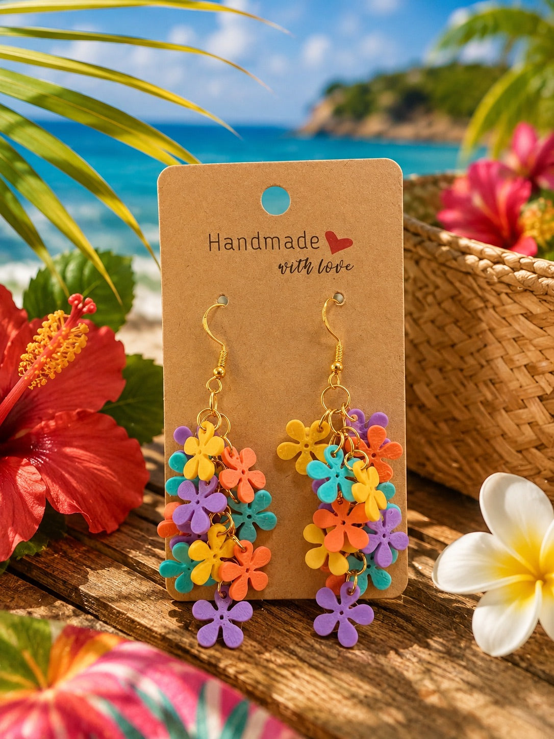 Boucles d’oreilles Fleurs en Folie Antilles, bijou floral coloré inspiré des îles
