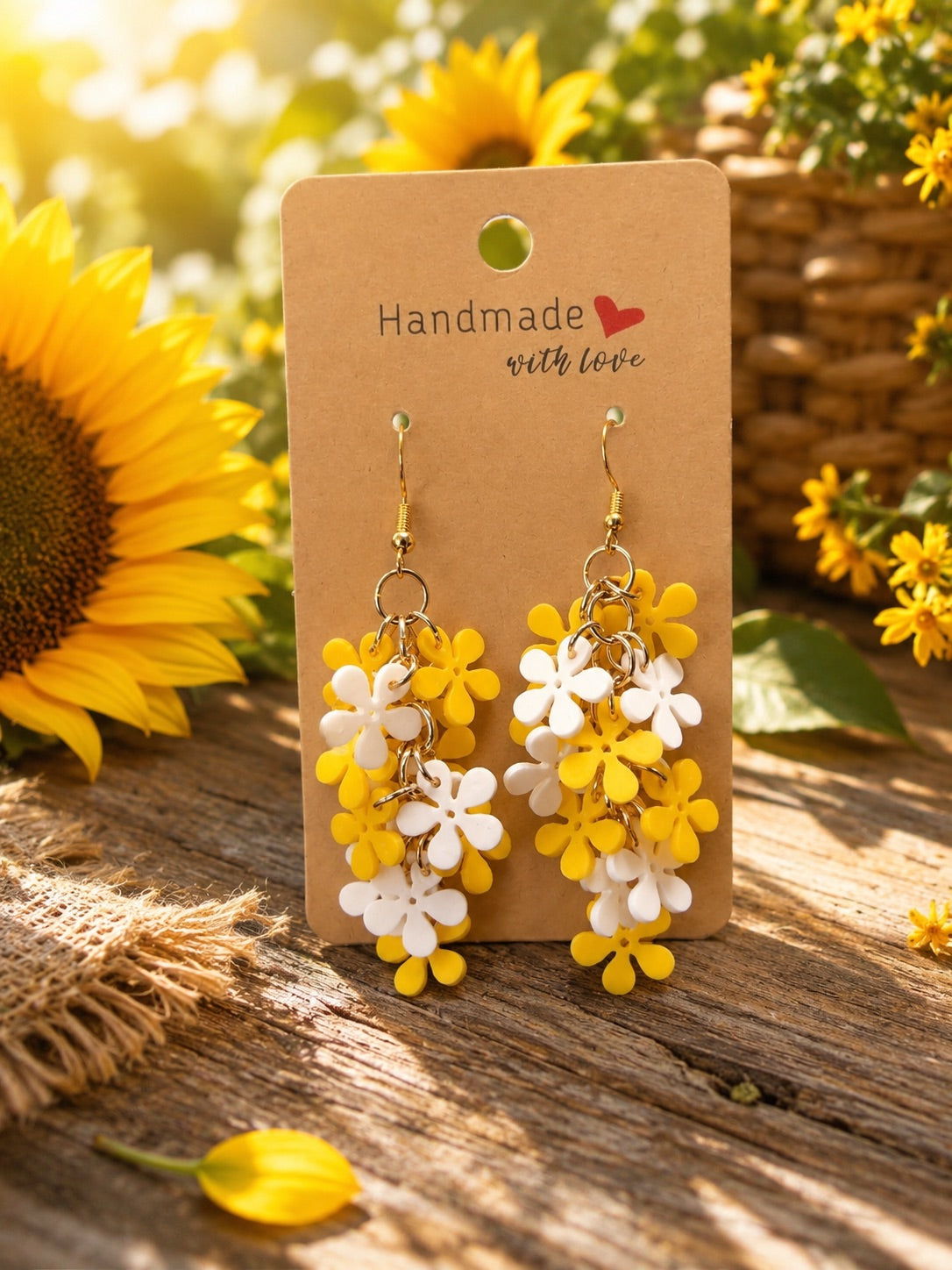 Boucles d’oreilles Fleurs en Folie Brise florale jaune, modèle lumineux et léger