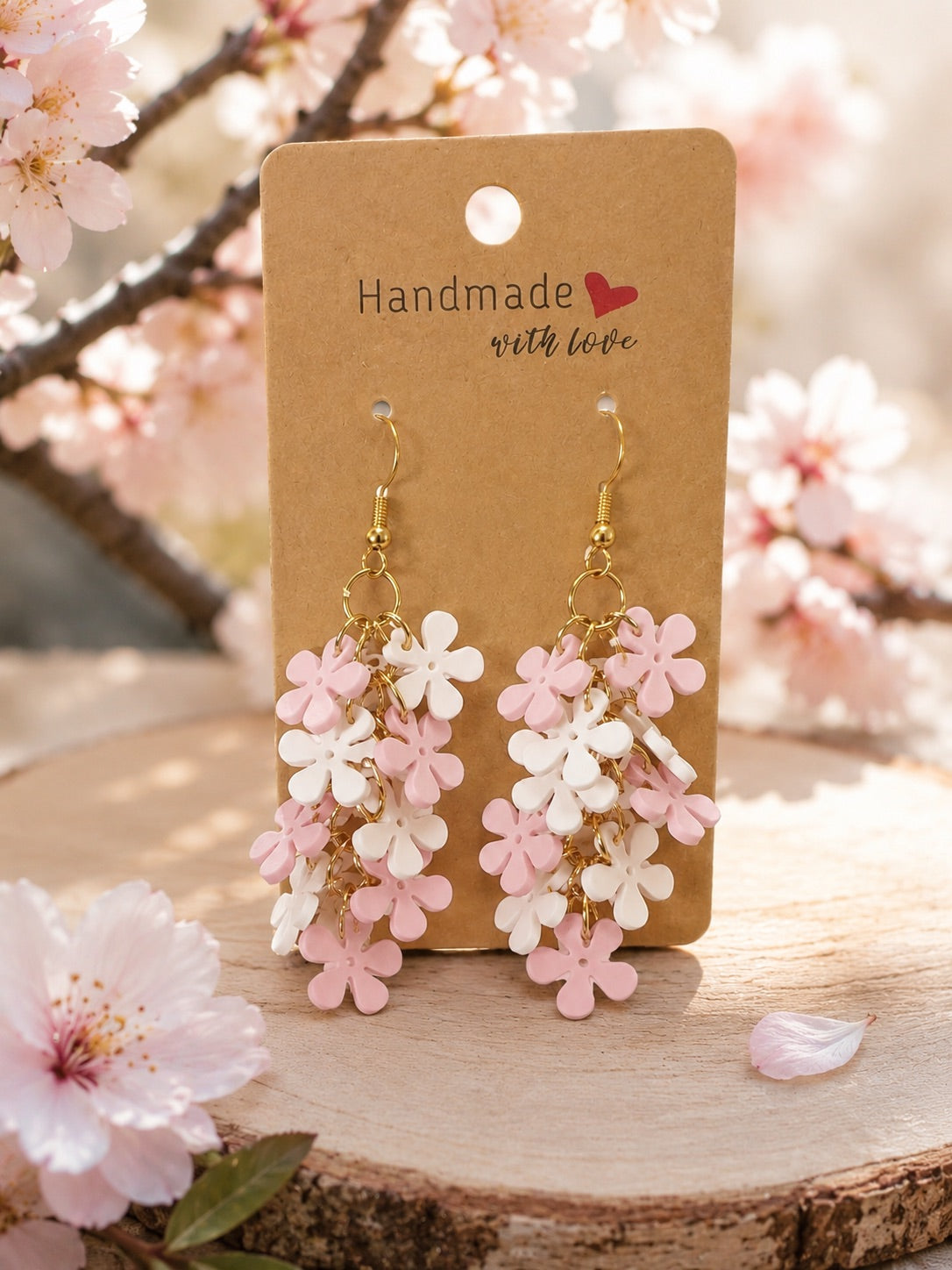 Boucles d’oreilles Fleurs en Folie Brise florale rose, bijou floral léger fabriqué en France