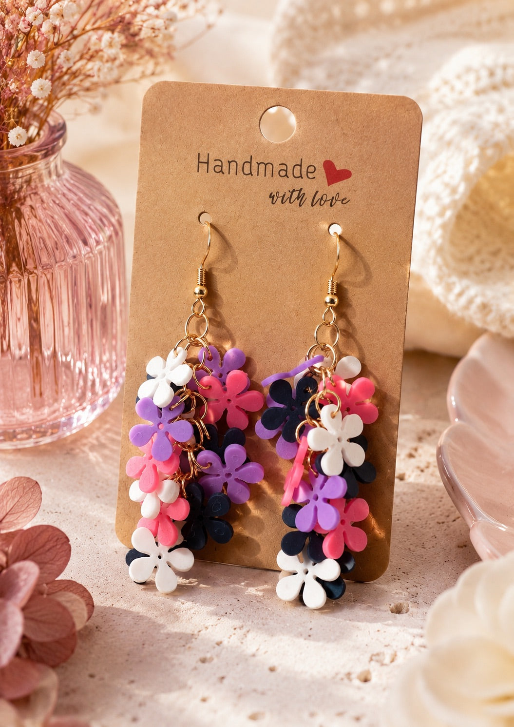 Boucles d’oreilles Fleurs en Folie Éclat fleuri, création artisanale multicolore en impression 3D