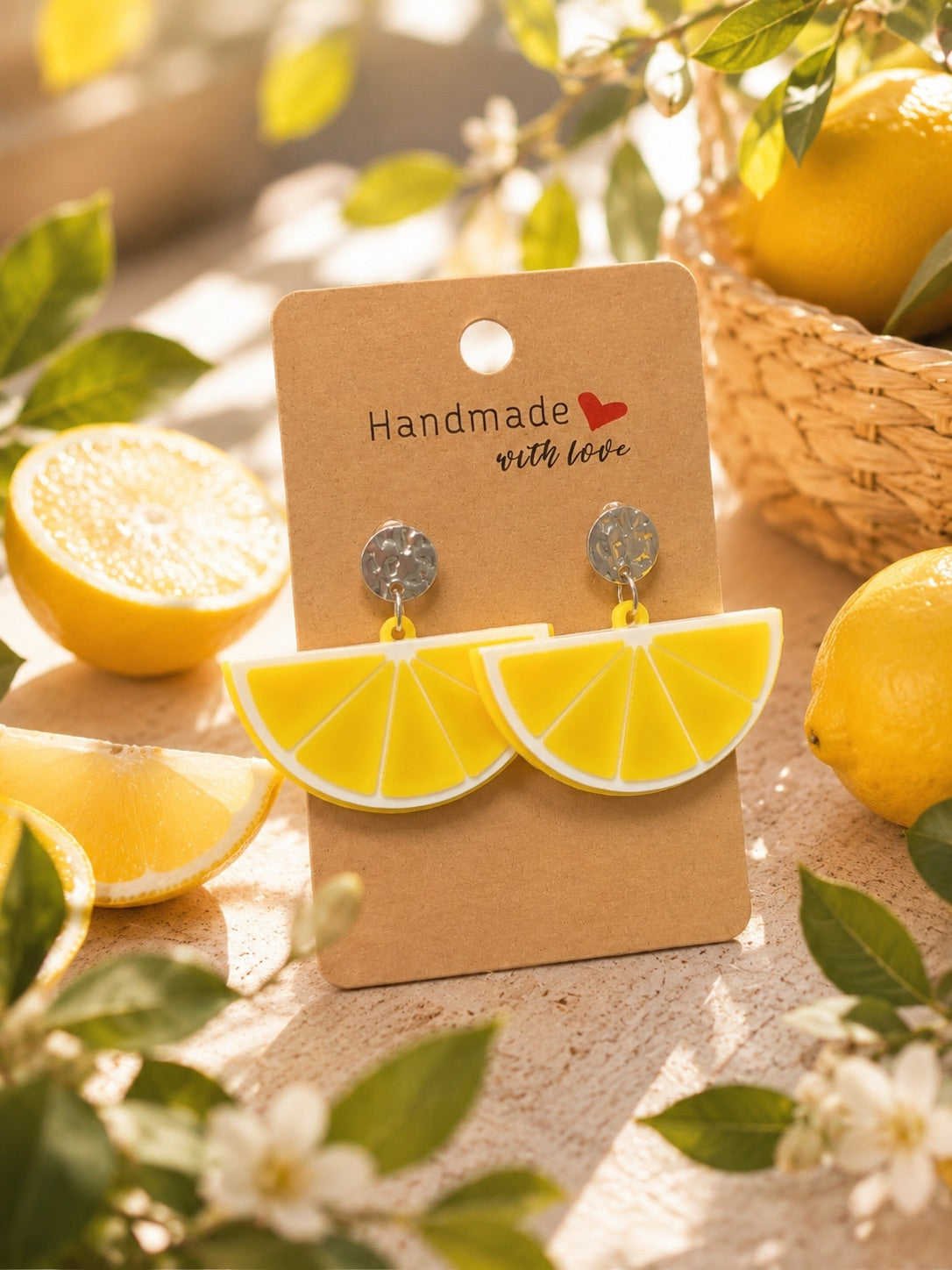 Boucles d’oreilles Salade de Fruits citron, tranche de citron lumineuse en impression 3D