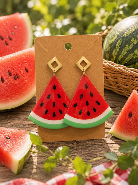 Boucles d’oreilles Salade de Fruits pastèque, bijou fruité léger aux couleurs estivales