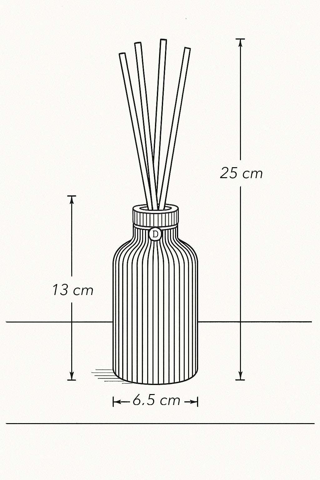 Bâtonnets diffuseurs pour aromathérapie luxe, set de 5 pièces, dimensions et design illustrés.
