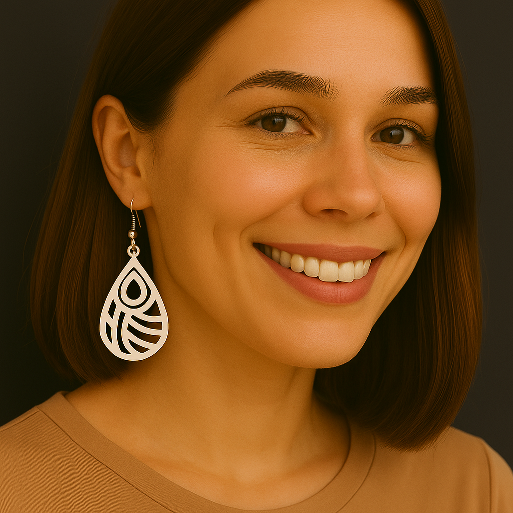 Boucles d’oreilles Dropa, elegant drop-shaped design, lightweight 3D-printed PLA, silver or gold-plated attach, handcrafted in France.