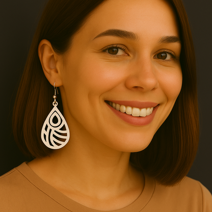 Boucles d’oreilles Dropa, elegant drop-shaped design, lightweight 3D-printed PLA, silver or gold-plated attach, handcrafted in France.
