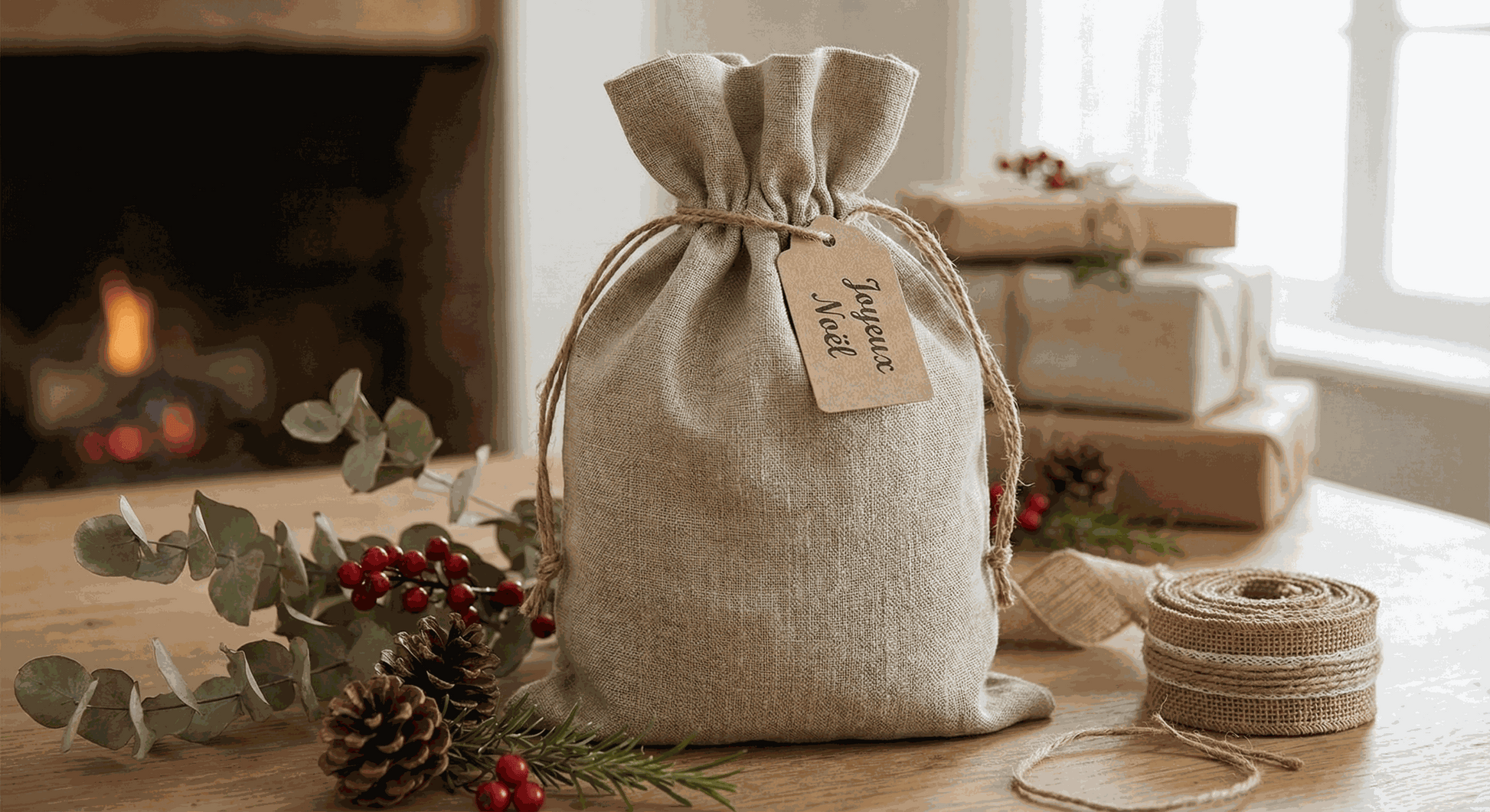 Emballage Cadeau Écoresponsable Avec Sac Lin Naturel Réutilisable - DECO ET DESIGN 3D