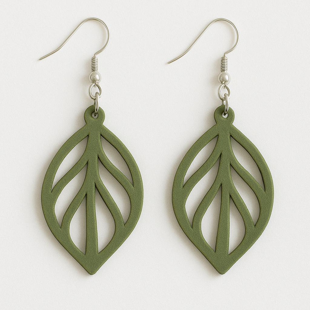 Boucles d’oreilles Feuille Végétale en PLA vert, légères et écologiques avec attache argent 925, design ajouré inspiré de la nature.