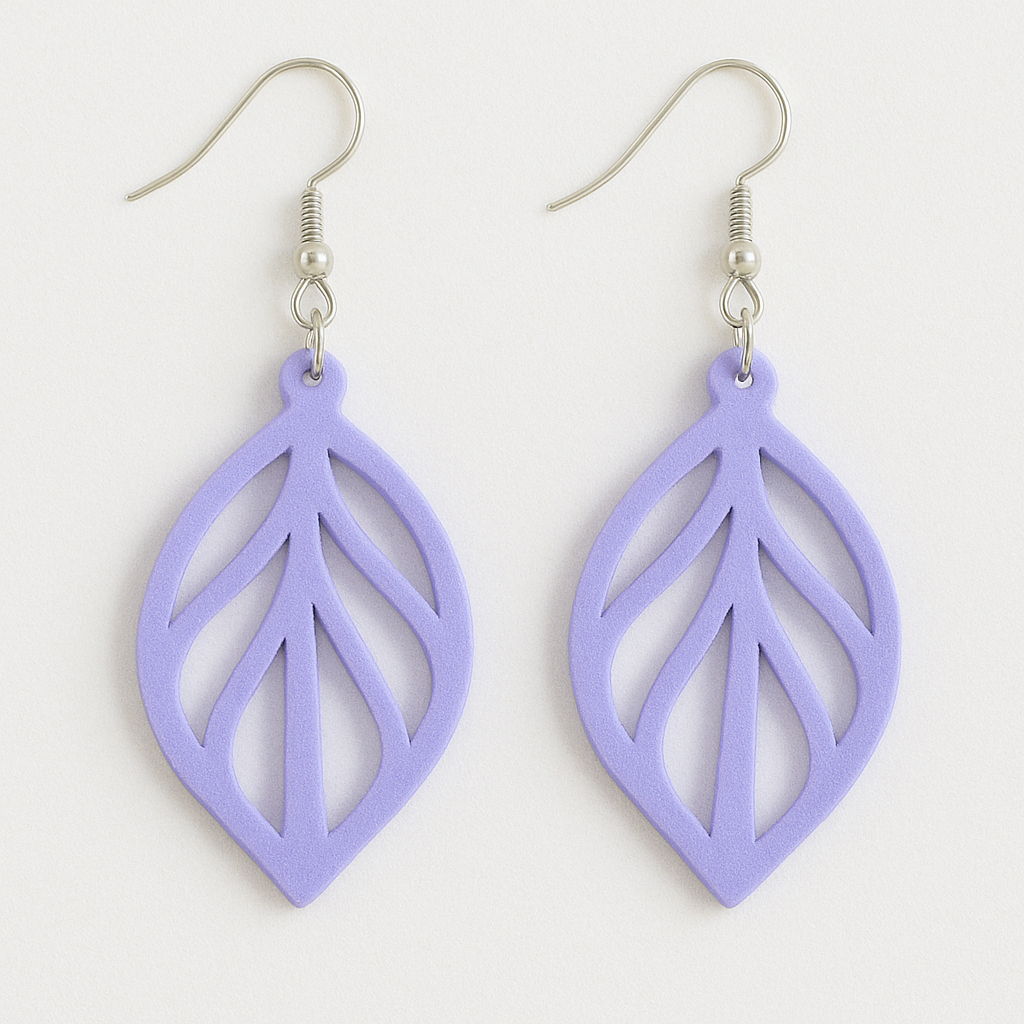 Boucles d’oreilles feuille végétale violettes légères et élégantes en PLA biosourcé avec attache argentée artisanales françaises